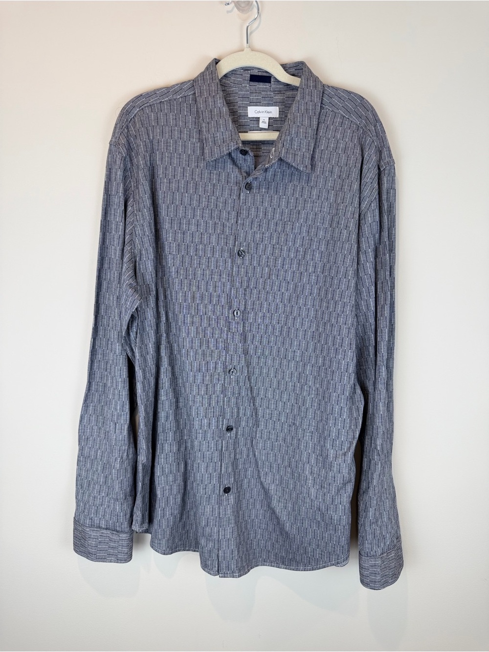 Calvin Klein Men's Slate Gray Slim Fit Textured LS Button-Down Shirt XL